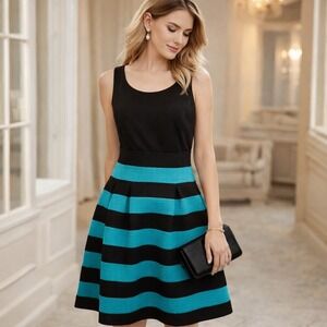 New York & Co Colorblock Fit Flare Dress Size M Cocktail Retro Work Pinup